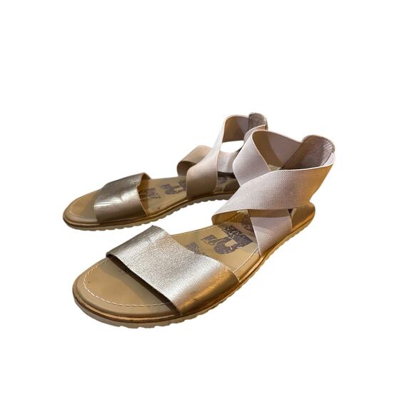 Sorel Ella II Cross Strap Gladiator Sandal Minimalist Basic Taupe Gold Size 8 - Picture 2 of 7